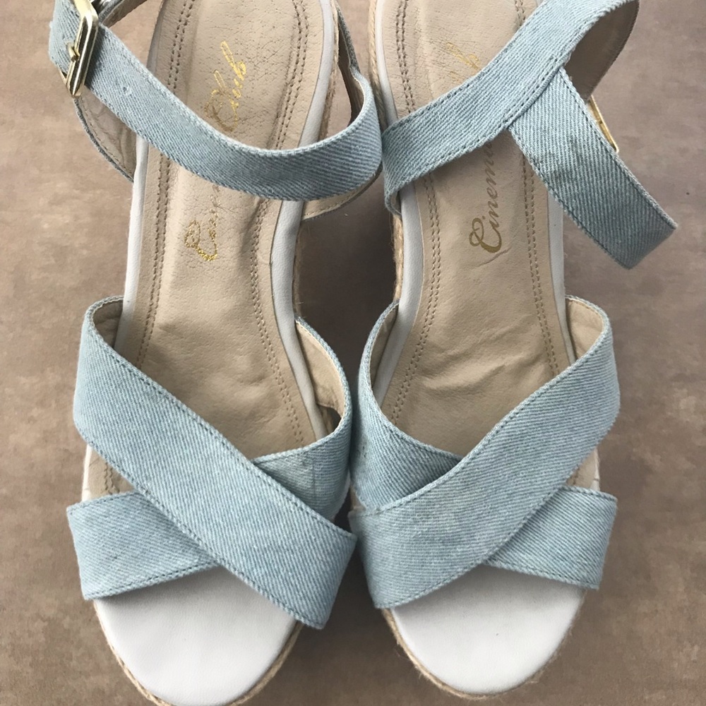 Denim Strapped Wedges